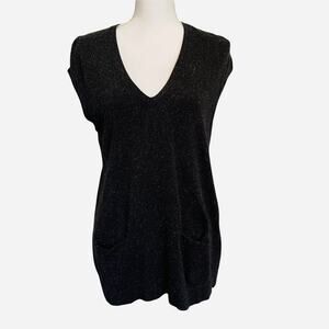 J. Jill Sleeveless V Neck Silk Knit Pocket Tunic Dark Grey Speckled Size M
